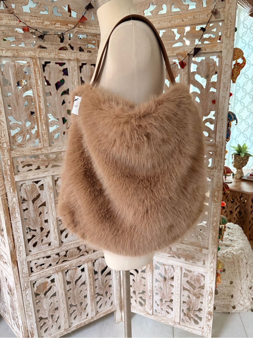 next Faux Fur Shoulder Hobo Bag in Camel Brown